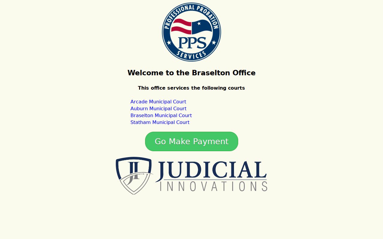 Braselton court docket payment vendor landing page